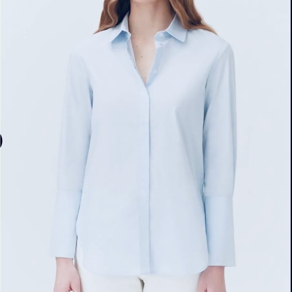 Cuyana Stretch Cotton L/S Shirt in Pale Blue